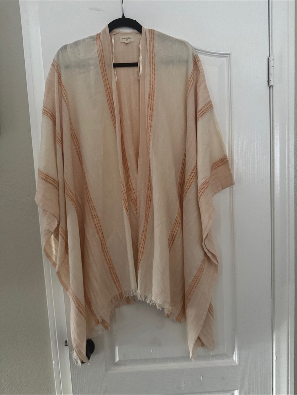 Cost Plus World Market Cream and Peach Striped Kimono-Style Shawl